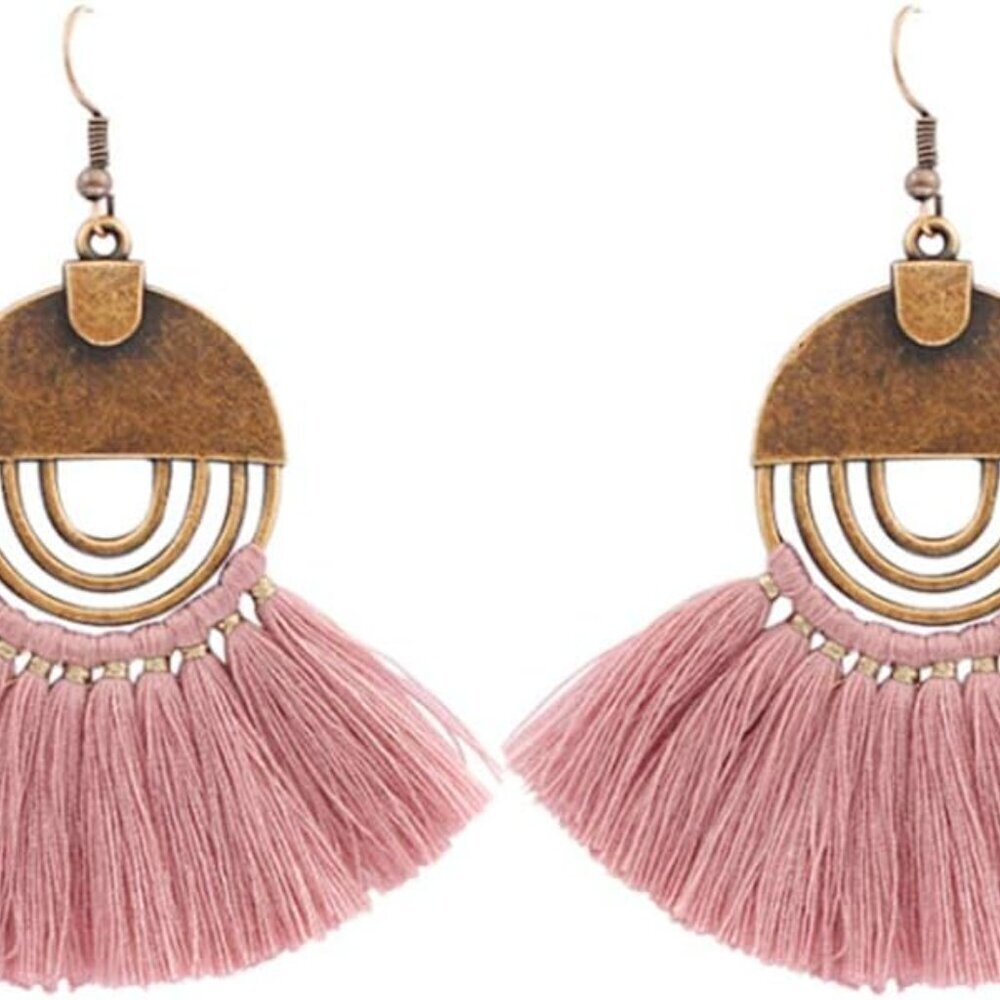 Faux Fur Pom Pom Tassel Drop Dangle Earrings Set